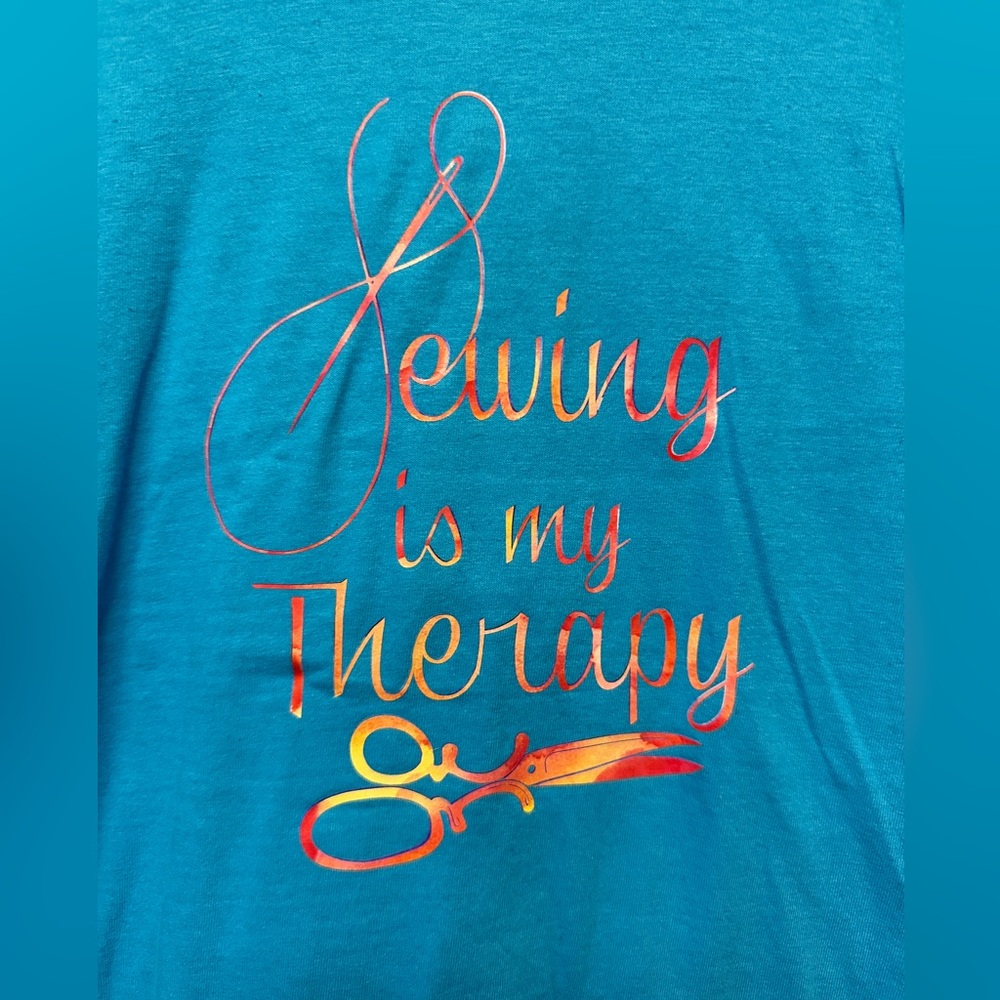 “Sewing is my therapy” blue long sleeve shirt